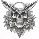 a DAGGEr piercing a skull tattoo design idea