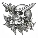 a DAGGEr piercing a skull tattoo design idea