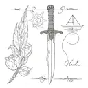 I would like a dagger inspired by the AZRIEL character in the book a court of mist anf fury.  the dagger would be slende tattoo design idea