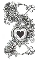 abrstact heart with shining halo above it with the words in handwritting font written in the middle "Greer" tattoo design idea