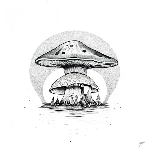 mushroom, water, moonlight on water, sun rays, phsycadelic trip, acid, lsd, shrooms, pingas tattoo design idea