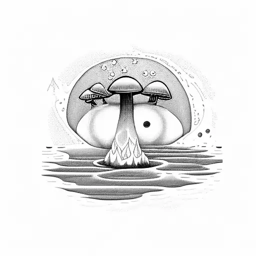 mushroom, water, moonlight on water, sun rays, phsycadelic trip, acid, lsd, shrooms, pingas tattoo design idea