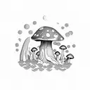 mushroom, water, moonlight on water, sun rays, phsycadelic trip, acid, lsd, shrooms, pingas tattoo design idea