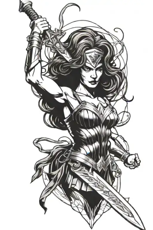 Wonder Woman sword and lasso wrapped tattoo design idea