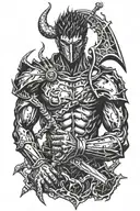 berserk guts kill devil, blood, cyberpunk tattoo design idea