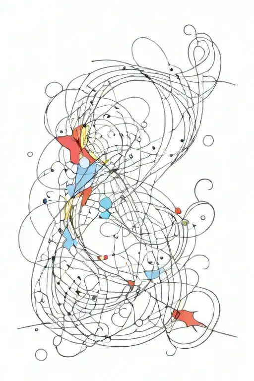 random curvy black lines with vivid color outbreaks on the curves (red, yellow, blue) tattoo design idea
