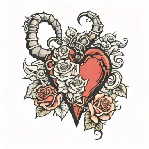 heart with scorpions with roses tattoo design idea