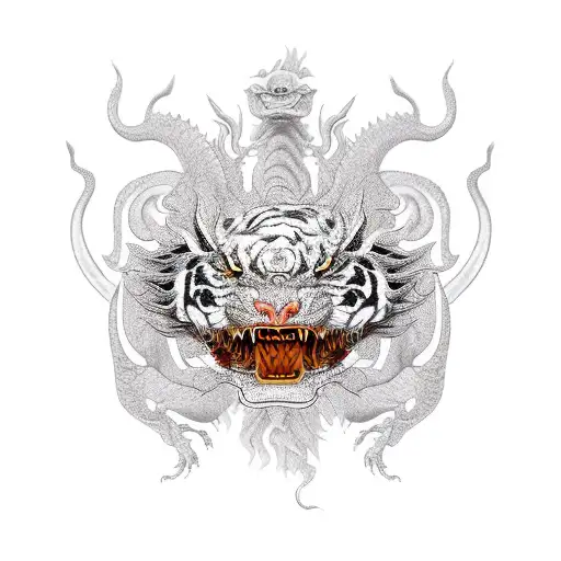 chinese dragon wrapped around a tiger tattoo design idea