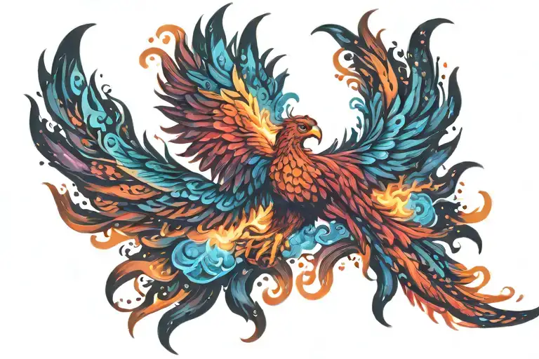  multicolor phoenix on fire rising into space galaxy milky way   background  tattoo design idea