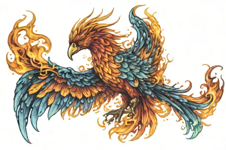  multicolor phoenix on fire rising into space galaxy milky way  tattoo design idea