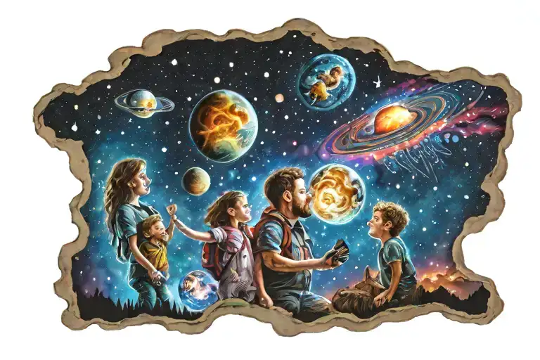 colorful cosmic Milky Way family  tattoo design idea