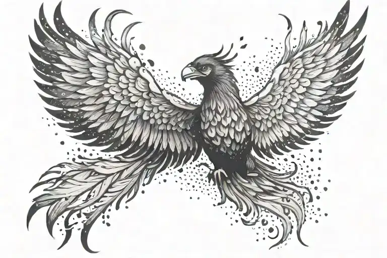 cosmic colorful majestic phoenix rising from ashes into  colorful  hyper realistic space galaxy, engineered stars tattoo design idea