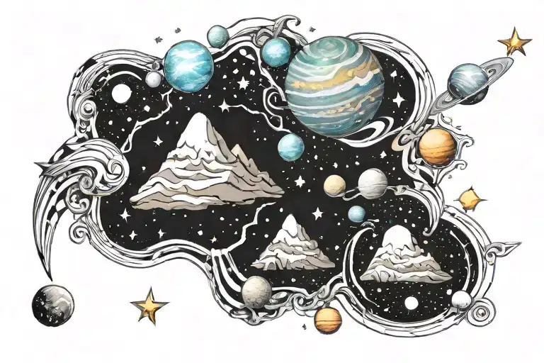 colorful cosmic Milky Way family  tattoo design idea