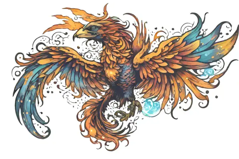  multicolor phoenix on fire rising into space galaxy milky way  tattoo design idea