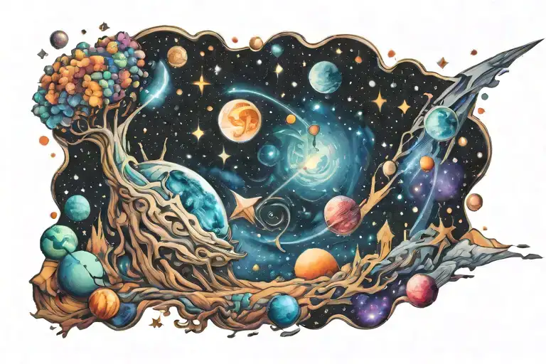 colorful cosmic Milky Way family  tattoo design idea