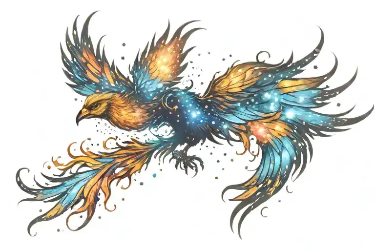 galactic multicolor phoenix rising into milky way tattoo design idea