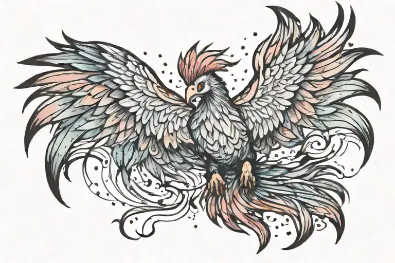 cosmic colorful majestic phoenix rising from ashes into  colorful  hyper realistic space galaxy, engineered stars tattoo design idea