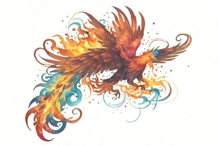  multicolor phoenix on fire rising into space galaxy milky way   background  tattoo design idea
