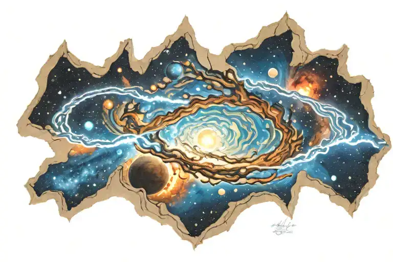 colorful cosmic Milky Way family  tattoo design idea