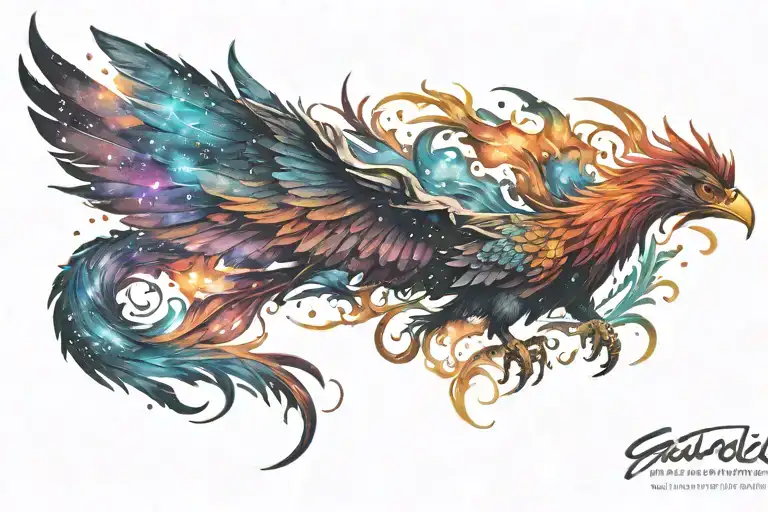 galactic multicolor phoenix rising into milky way tattoo design idea