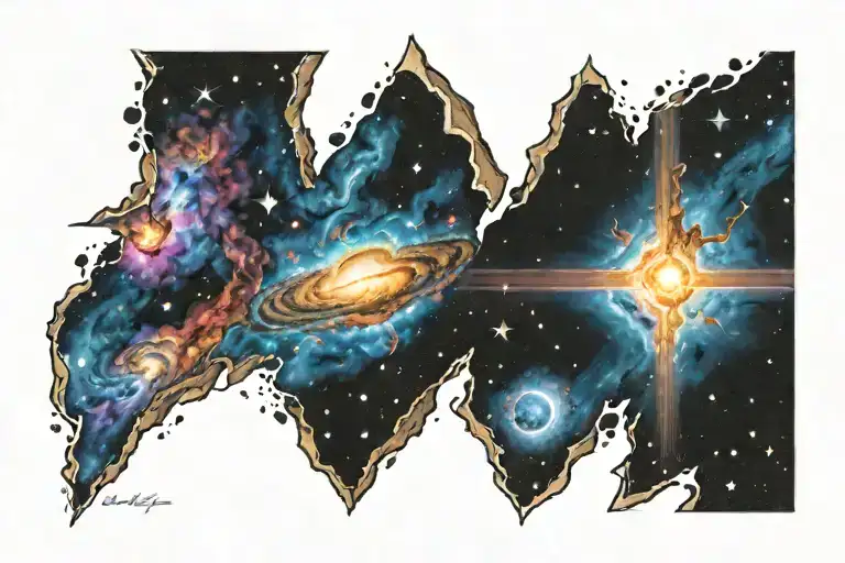 colorful cosmic Milky Way family  tattoo design idea