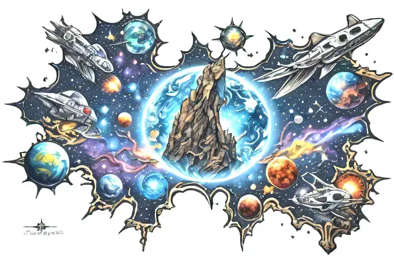 colorful cosmic Milky Way family  tattoo design idea