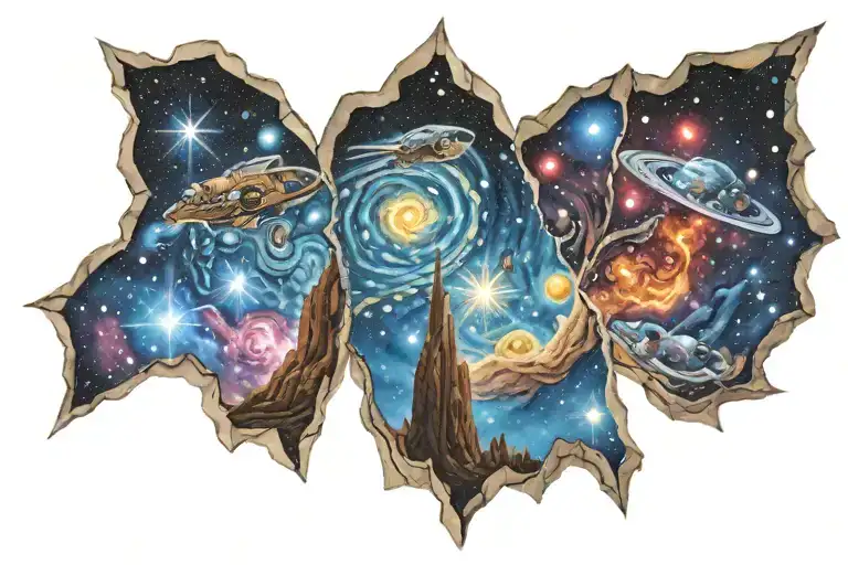 colorful cosmic Milky Way family  tattoo design idea