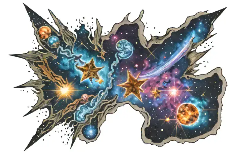 colorful cosmic Milky Way family  tattoo design idea