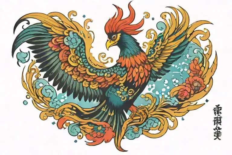 colorful phoenix rising into the milky way  tattoo design idea