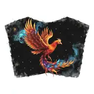cosmic colorful majestic phoenix rising from ashes into  colorful  hyper realistic space galaxy, gears, stars tattoo design idea