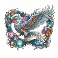 cosmic colorful majestic phoenix rising from ashes into  colorful  hyper realistic space galaxy, gears, stars tattoo design idea