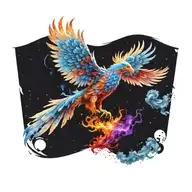 cosmic colorful majestic phoenix rising from ashes into  colorful  hyper realistic galaxy, gears  tattoo design idea