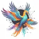 multicolor majestic phoenix rising into the colorful  hyper realistic Milky Way  galaxy of stars on fire tattoo design idea
