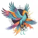 multicolor majestic phoenix rising into the colorful  hyper realistic Milky Way  galaxy of stars on fire tattoo design idea