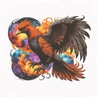 cosmic colorful majestic phoenix rising from ashes into  colorful  hyper realistic galaxy  engineering  tattoo design idea