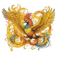 cosmic colorful majestic phoenix rising from ashes into  colorful  hyper realistic galaxy, gears  tattoo design idea