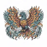 cosmic colorful majestic phoenix rising from ashes into  colorful  hyper realistic galaxy, engineered  tattoo design idea