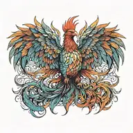 cosmic colorful majestic phoenix rising from ashes into  colorful  hyper realistic galaxy, engineered  tattoo design idea