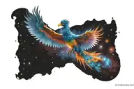 galactic multicolor phoenix rising into milky way tattoo design idea