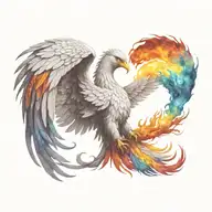 cosmic colorful majestic phoenix rising from ashes into  colorful  hyper realistic galaxy, engineered  tattoo design idea