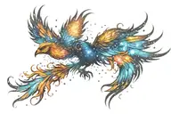 galactic multicolor phoenix rising into milky way tattoo design idea
