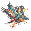 multicolor phoenix rising into the colorful realistic Milky Way  galaxy of stars on fire more colors  tattoo design idea