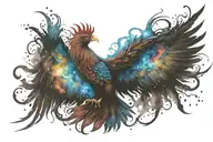 galactic multicolor phoenix rising into milky way tattoo design idea