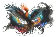 galactic multicolor phoenix rising into milky way tattoo design idea