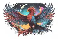 cosmic colorful majestic phoenix rising from ashes into  colorful  hyper realistic space galaxy, engineered stars tattoo design idea