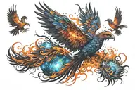 galactic multicolor phoenix on fire rising into milky way tattoo design idea