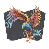 cosmic colorful majestic phoenix rising from ashes into  colorful  hyper realistic galaxy, gears  tattoo design idea