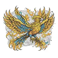 baby majestic phoenix rising from ashes into  colorful  hyper realistic galaxy, space of stars on fire davinci Machinery tattoo design idea