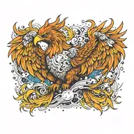 baby majestic phoenix rising from ashes into  colorful  hyper realistic galaxy, space of stars on fire davinci Machinery tattoo design idea