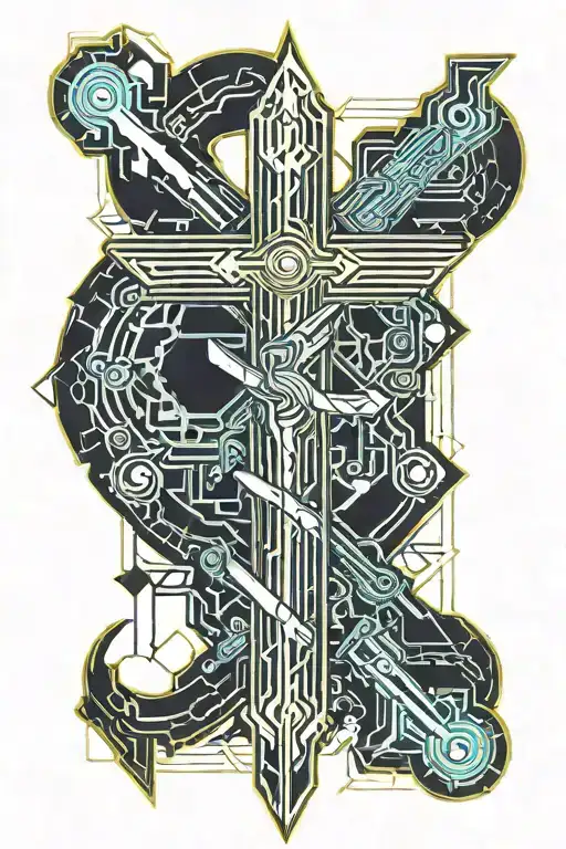 half cross, half sword wrapped tattoo design idea